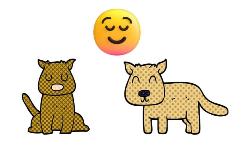 dibujo de dos perros estan tranquilos, hay una carita
